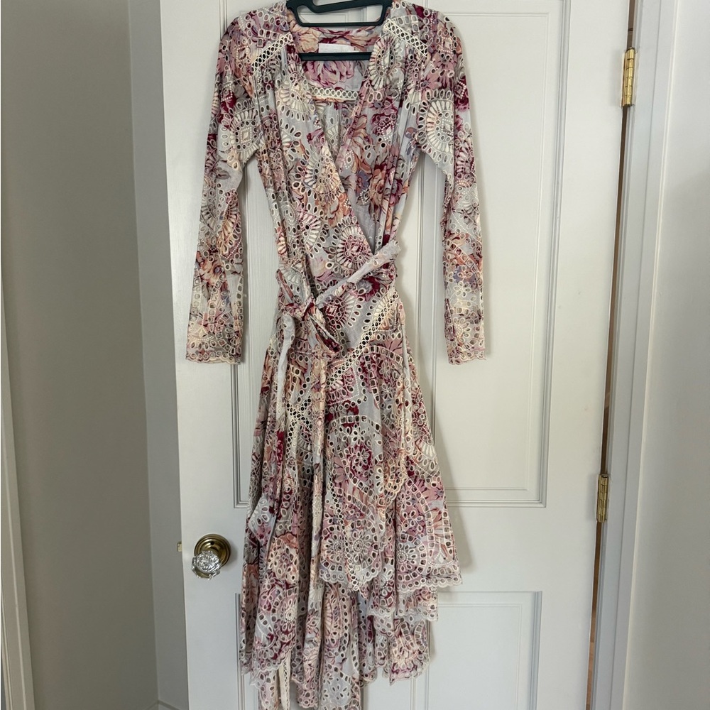 Zimmerman Wrap Dress in Cream and Pink eyelet